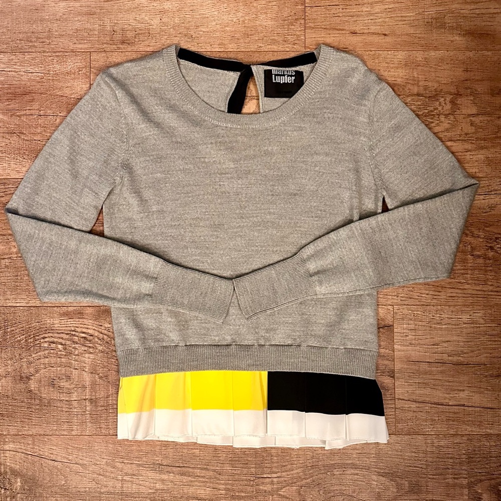 NEW! Markus Lupfer Pleated Wool Twofer Sweater XS